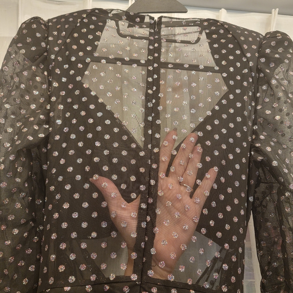 NBD Abigail Dress Black Sparkly Cut Out Mini Size Large - Picture 12 of 15